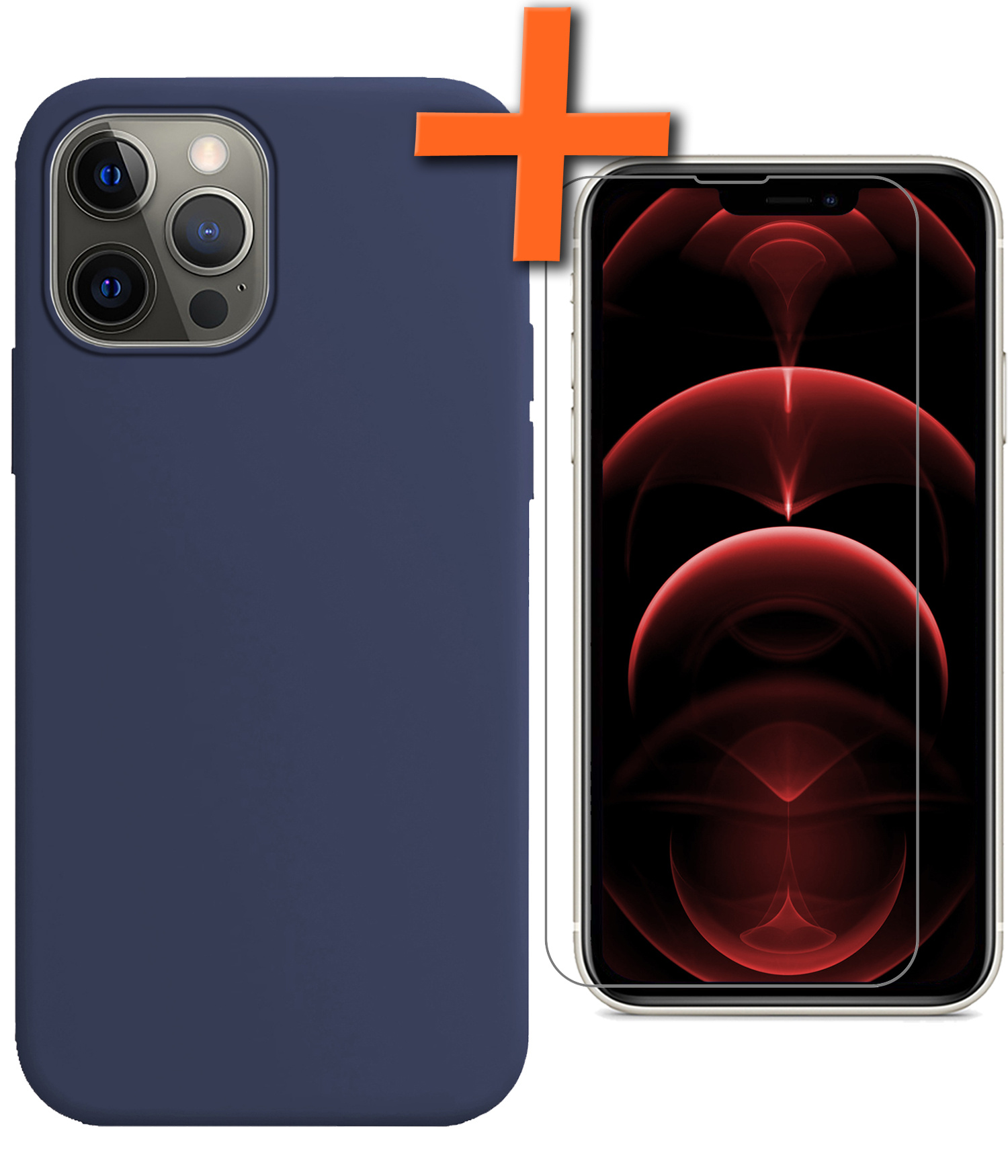 Nomfy Hoesje Geschikt voor iPhone 13 Pro Hoesje Siliconen Cover Case Met Screenprotector - Hoes Geschikt voor iPhone 13 Pro Hoes Back Case - Donkerblauw