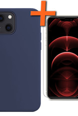 Nomfy Hoesje Geschikt voor iPhone 13 Hoesje Siliconen Cover Case Met Screenprotector - Hoes Geschikt voor iPhone 13 Hoes Back Case - Donkerblauw