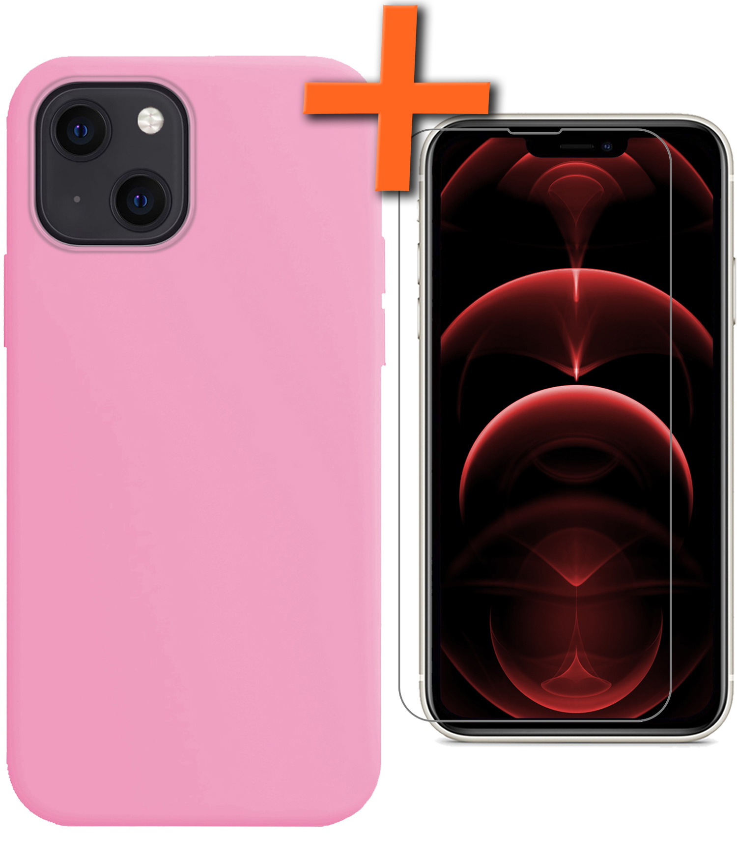 Nomfy Hoesje Geschikt voor iPhone 13 Mini Hoesje Siliconen Cover Case Met Screenprotector - Hoes Geschikt voor iPhone 13 Mini Hoes Back Case - Lichtroze