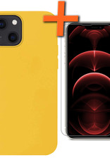 Nomfy Hoesje Geschikt voor iPhone 13 Mini Hoesje Siliconen Cover Case Met Screenprotector - Hoes Geschikt voor iPhone 13 Mini Hoes Back Case - Geel