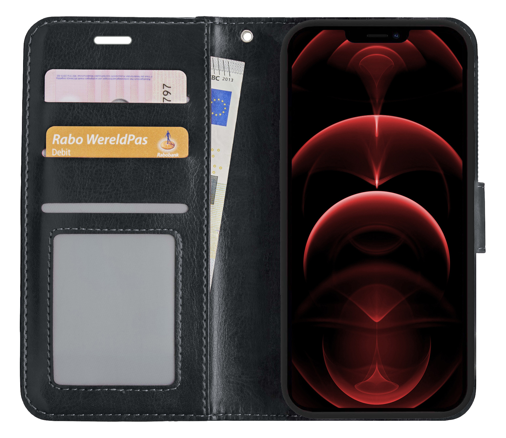 Nomfy Hoesje Geschikt voor iPhone 13 Pro Hoes Bookcase Flipcase Book Cover - Hoes Geschikt voor iPhone 13 Pro Hoesje Book Case - Zwart