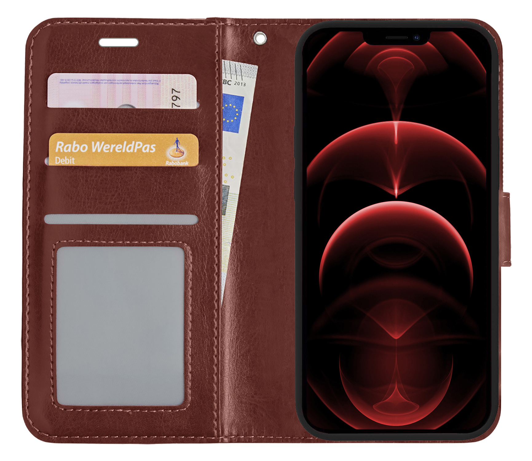 Nomfy Hoesje Geschikt voor iPhone 13 Mini Hoes Bookcase Flipcase Book Cover - Hoes Geschikt voor iPhone 13 Mini Hoesje Book Case - Bruin