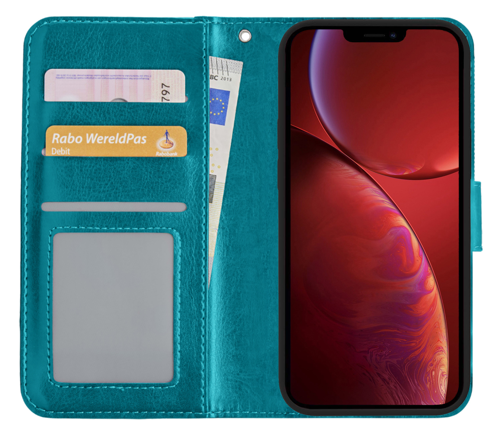 NoXx Hoes Geschikt voor iPhone 13 Hoesje Book Case Hoes Flip Cover Wallet Bookcase - Turquoise