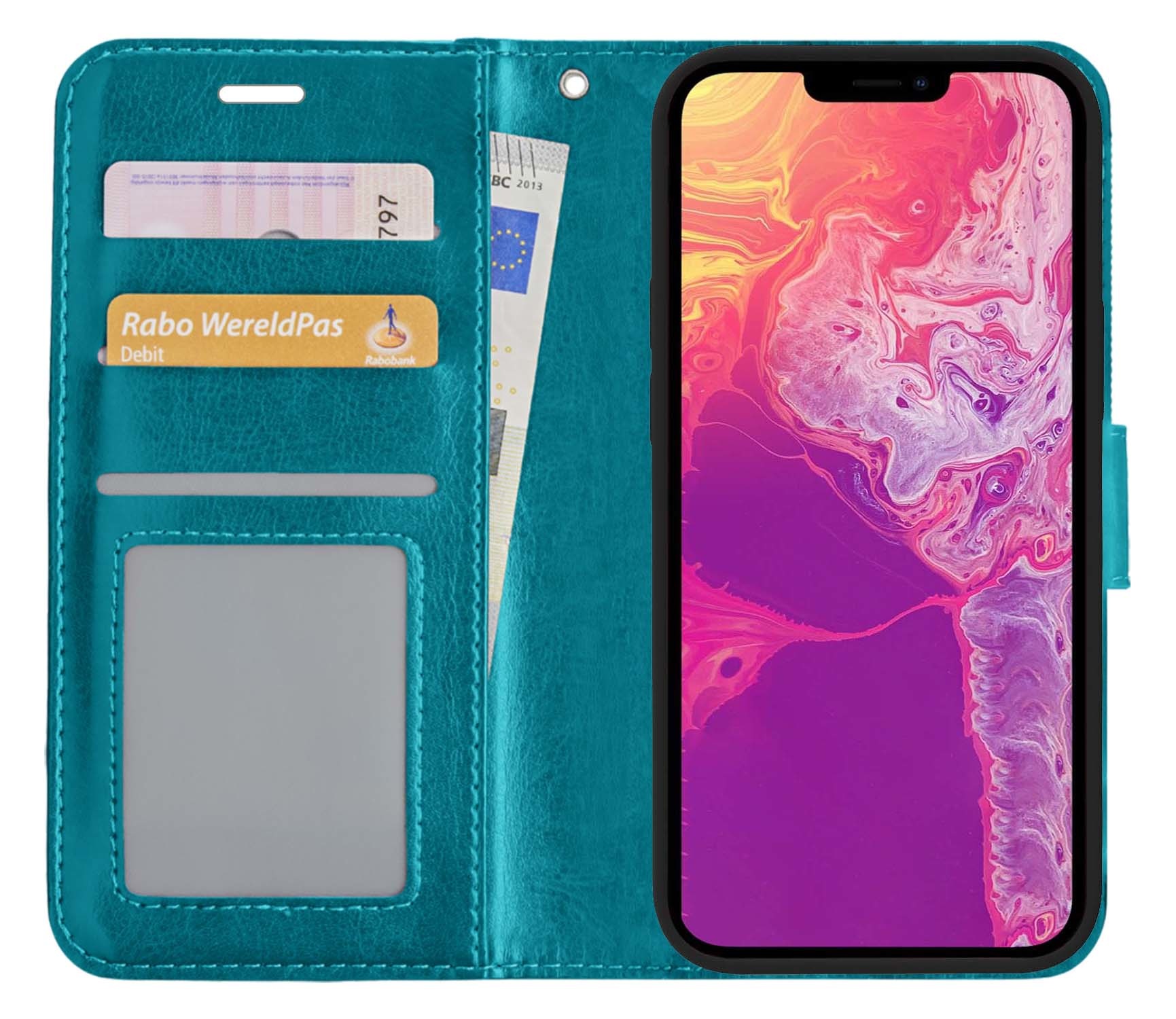 BASEY. Hoes Geschikt voor iPhone 13 Pro Hoesje Bookcase Hoes Flip Case Book Cover - Hoesje Geschikt voor iPhone 13 Pro Hoes Book Case Hoesje - Turquoise