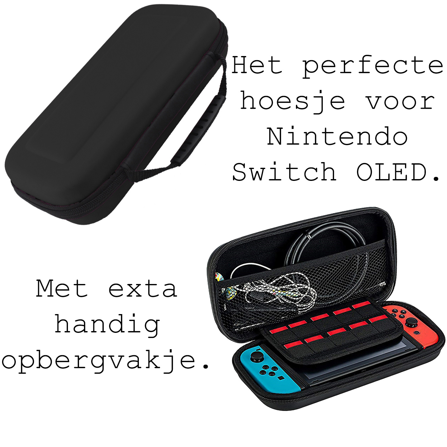 BASEY. Hoesje Geschikt voor Nintendo Switch OLED Case Hoes Hard Cover - Bescherm Case Geschikt voor Nintendo Switch OLED Hoes - Zwart