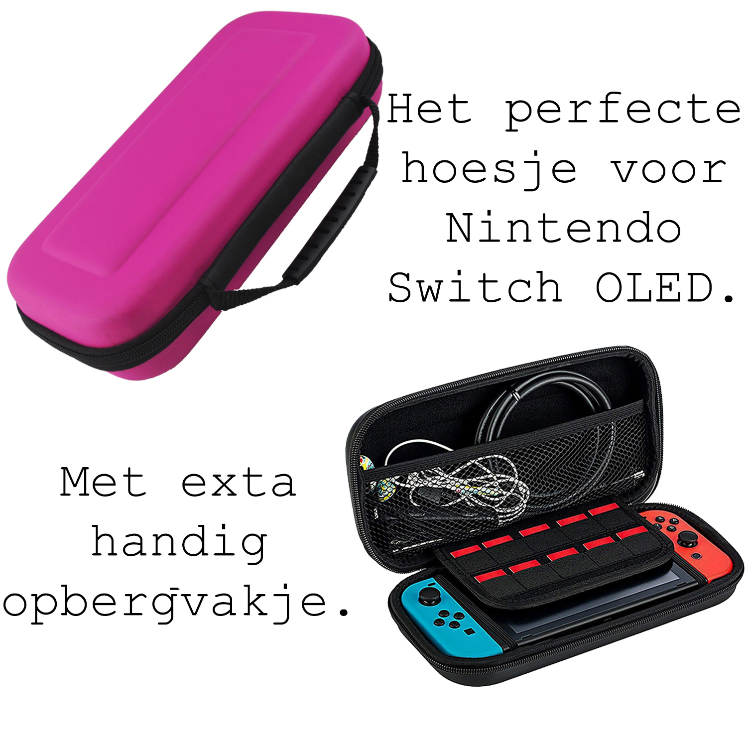BASEY. Hoesje Geschikt voor Nintendo Switch OLED Case Hoes Hard Cover - Bescherm Case Geschikt voor Nintendo Switch OLED Hoes - Roze