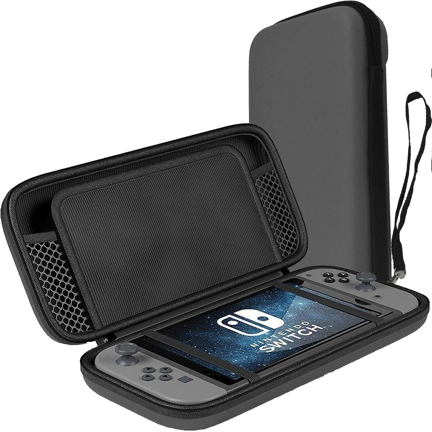NoXx Hoesje Geschikt voor Nintendo Switch OLED Case Hoes Hard Cover Met Koord - Hoes Geschikt voor Nintendo Switch OLED Hoes - Zwart