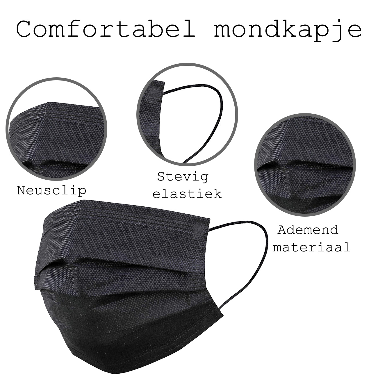 BASEY. Mondmasker Wegwerp Mondkapje Zwart Wegwerp - Mondkap Wegwerp Niet Medisch - 150 Stuks