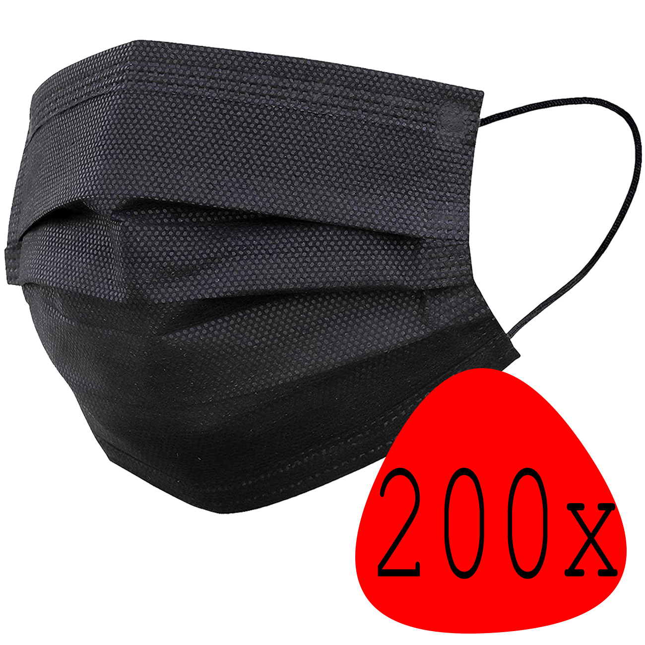 BASEY. Mondmasker Wegwerp Mondkapje Zwart Wegwerp - Mondkap Wegwerp Niet Medisch - 200 Stuks