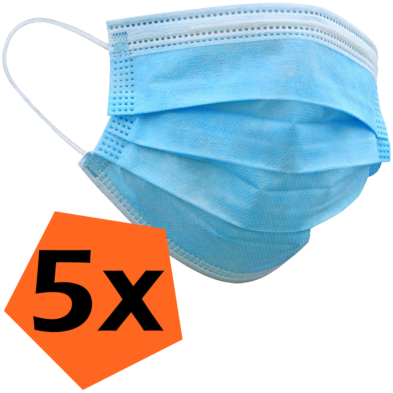 Nomfy Mondkapje Blauw Wegwerp - Mondmasker Wegwerp Niet Medisch Mondkapje Blauw - Blauw Mondkapje Wegwerp Universeel - 5 Stuks