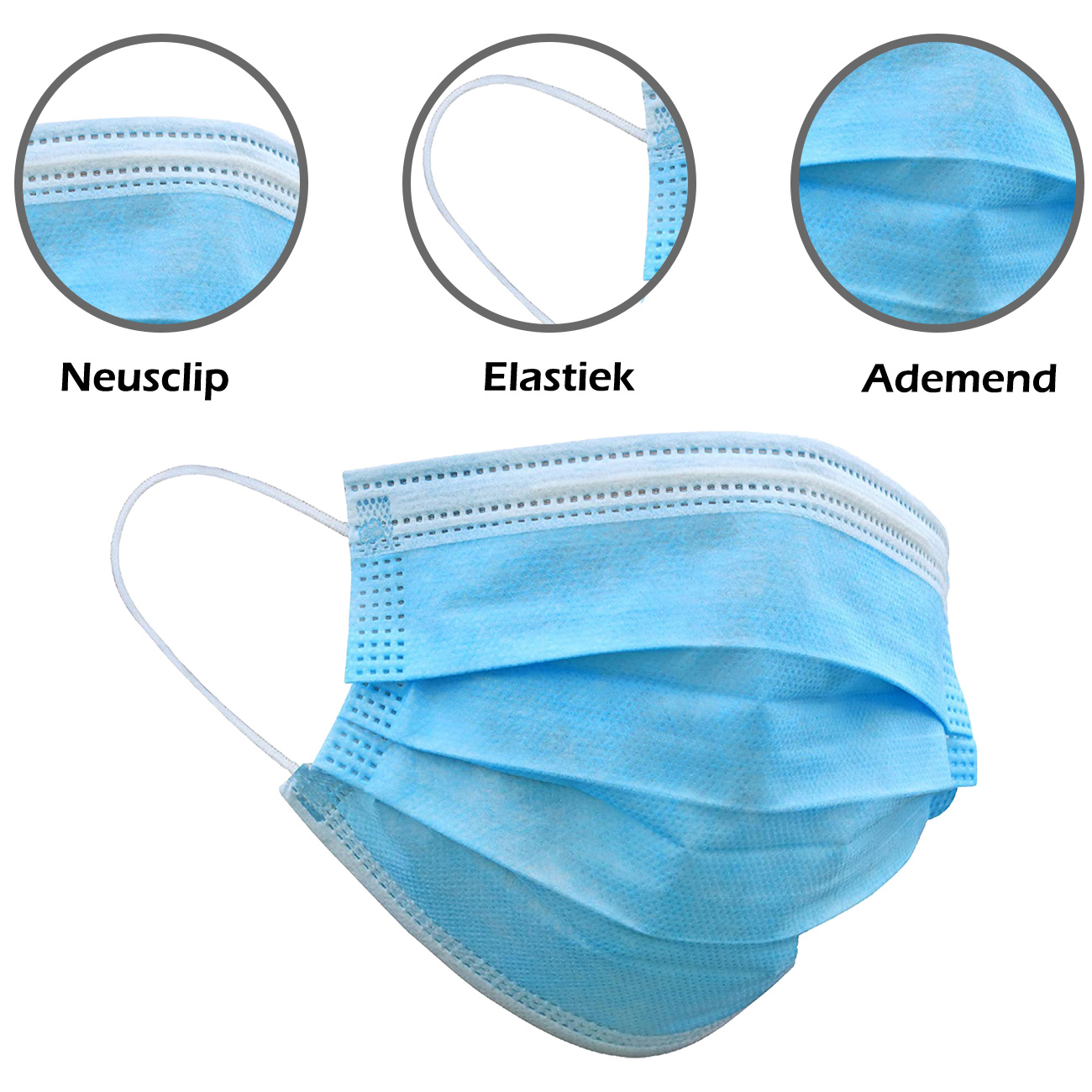 Nomfy Mondkapje Blauw Wegwerp - Mondmasker Wegwerp Niet Medisch Mondkapje Blauw - Blauw Mondkapje Wegwerp Universeel - 250 Stuks