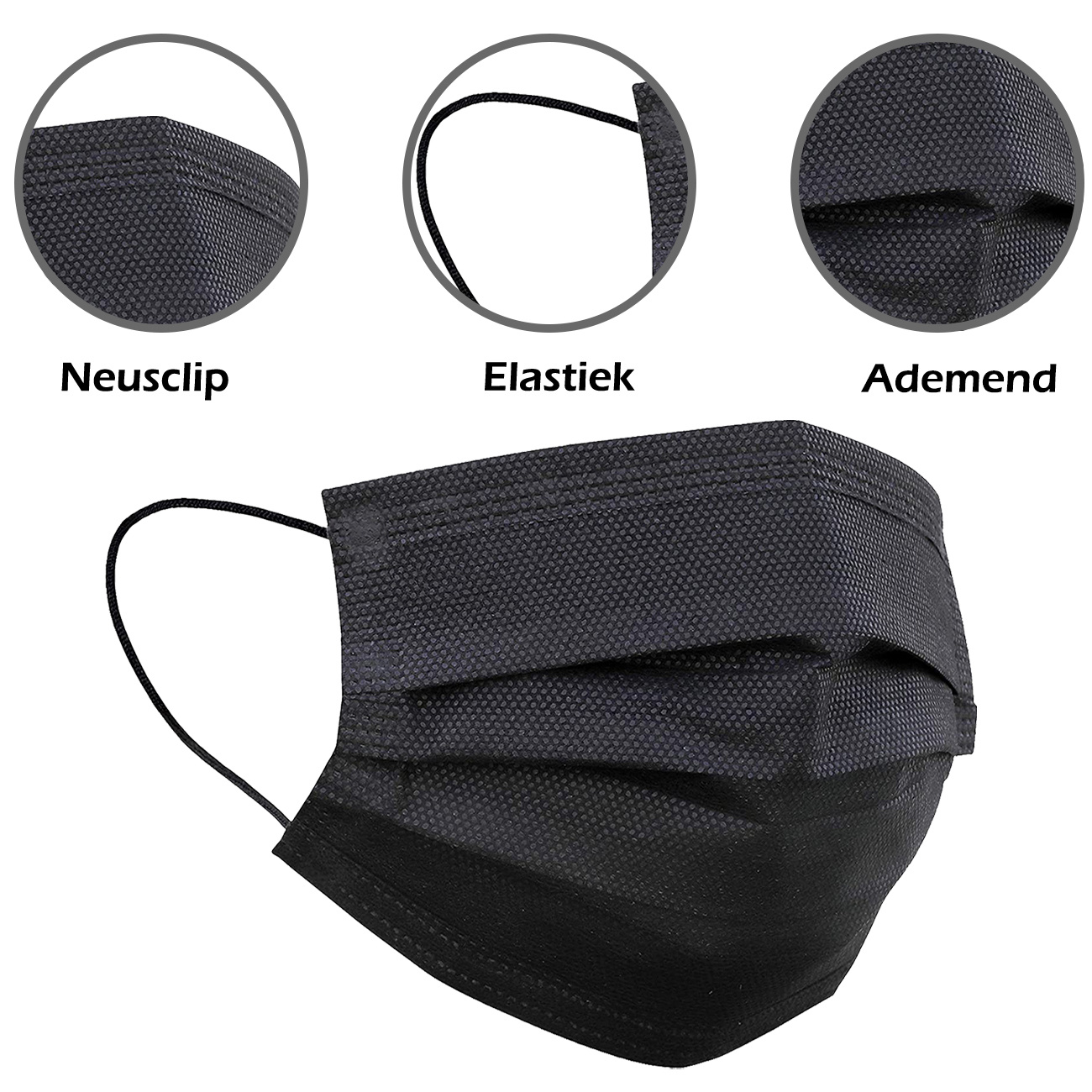 Nomfy Mondkapje Zwart Wegwerp - Mondmasker Wegwerp Niet Medisch Mondkapje Zwart - Zwart Mondkapje Wegwerp Universeel - 200 Stuks