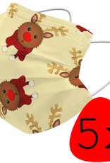 BASEY. Mondmasker Kerst Wegwerp Mondkapje Kerst Universeel - Mondkap Wegwerp Niet Medisch Rendier - 5 Stuks