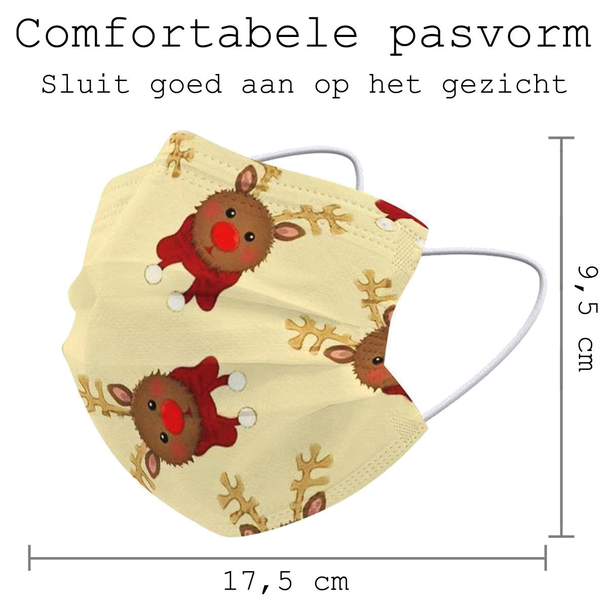 BASEY. Mondmasker Kerst Wegwerp Mondkapje Kerst Universeel - Mondkap Wegwerp Niet Medisch Rendier - 10 Stuks