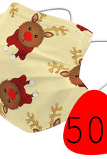 BASEY. Mondmasker Kerst Wegwerp Mondkapje Kerst Universeel - Mondkap Wegwerp Niet Medisch Rendier - 50 Stuks