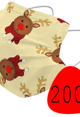 BASEY. Mondmasker Kerst Wegwerp Mondkapje Kerst Universeel - Mondkap Wegwerp Niet Medisch Rendier - 200 Stuks