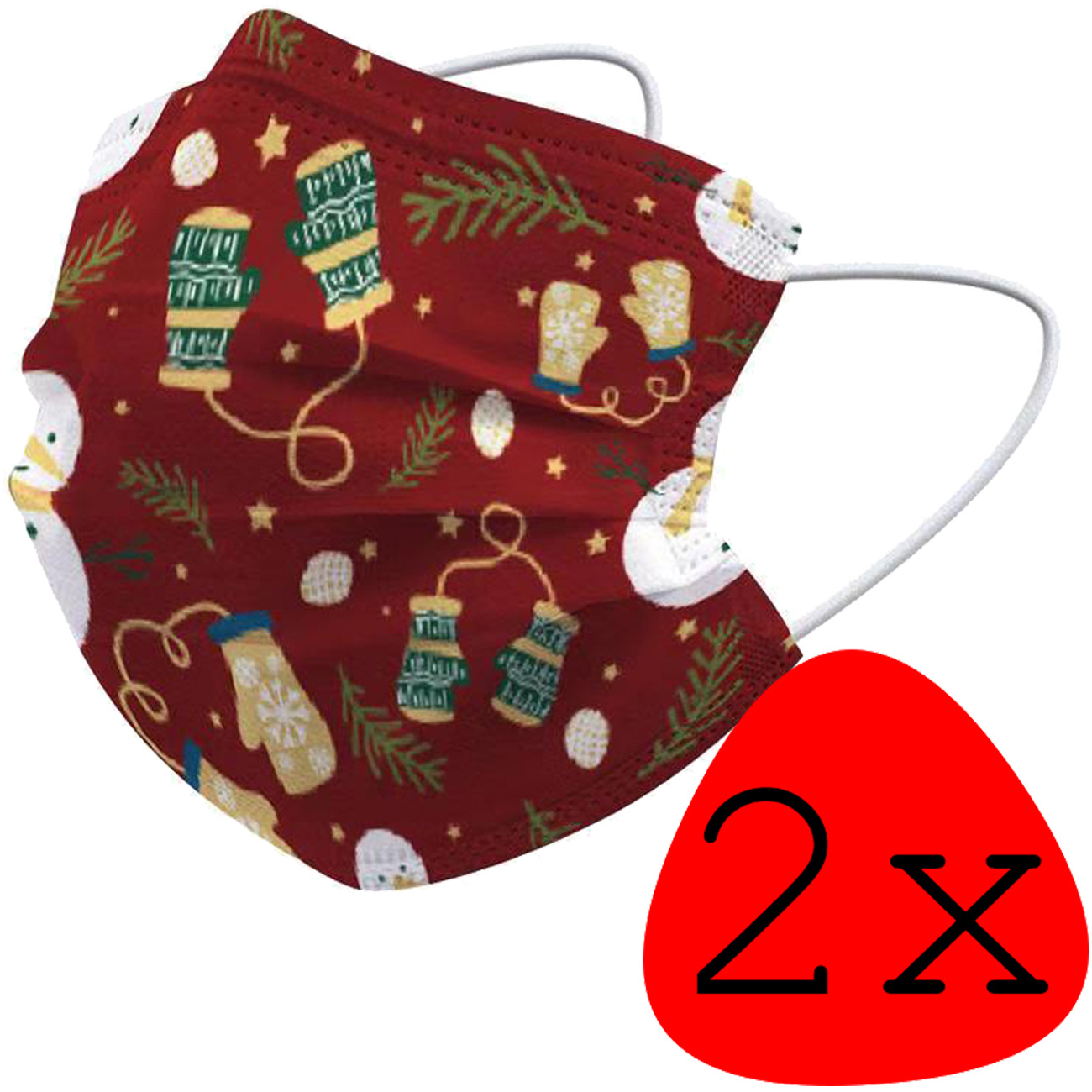 BASEY. Mondmasker Kerst Wegwerp Mondkapje Kerst Universeel - Mondkap Wegwerp Niet Medisch Wanten - 2 Stuks