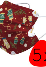 BASEY. Mondmasker Kerst Wegwerp Mondkapje Kerst Universeel - Mondkap Wegwerp Niet Medisch Wanten - 5 Stuks
