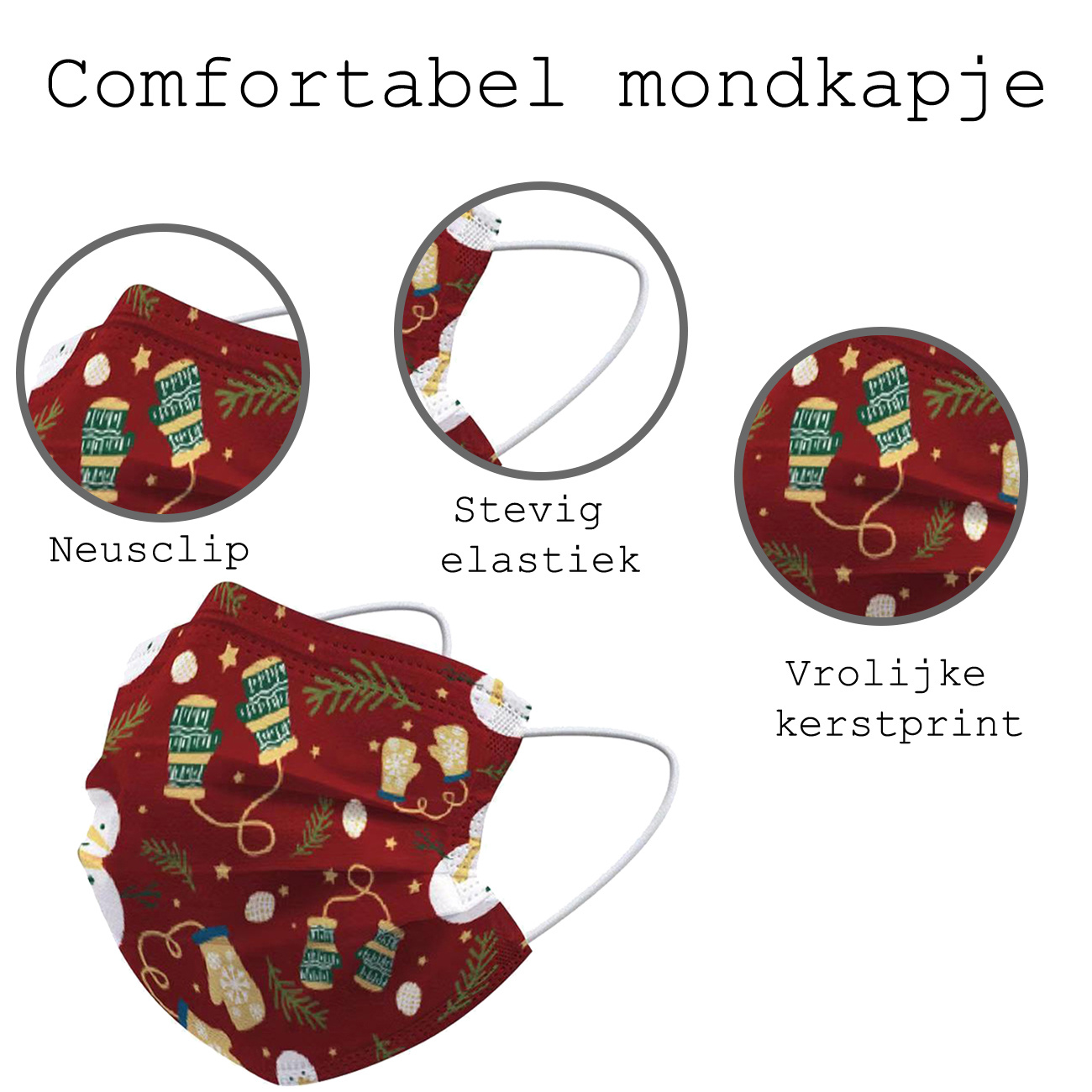 BASEY. Mondmasker Kerst Wegwerp Mondkapje Kerst Universeel - Mondkap Wegwerp Niet Medisch Wanten - 5 Stuks