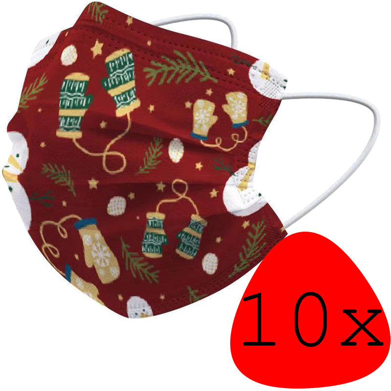 BASEY. Mondmasker Kerst Wegwerp Mondkapje Kerst Universeel - Mondkap Wegwerp Niet Medisch Wanten - 10 Stuks