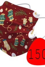 BASEY. Mondmasker Kerst Wegwerp Mondkapje Kerst Universeel - Mondkap Wegwerp Niet Medisch Wanten - 150 Stuks