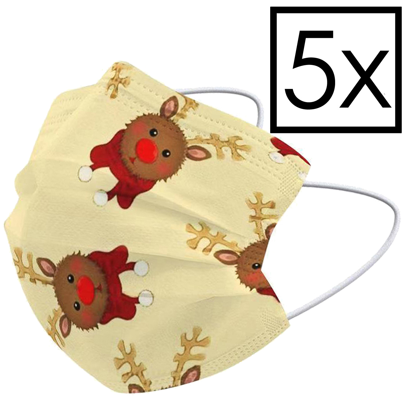 NoXx Mondkapje Wegwerp Mondmasker Kerst Universeel Niet Medisch Rendier - 5x