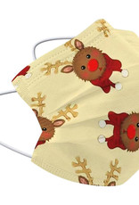 Nomfy Mondkapje Kerst Wegwerp Geel - Mondmasker Wegwerp Niet Medisch Mondkapje Rendier - Kerst Mondkapje Wegwerp Universeel - 1 Stuks