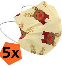 Nomfy Nomfy Wegwerp 3-laags Mondkapje Rendier - 5 Stuks