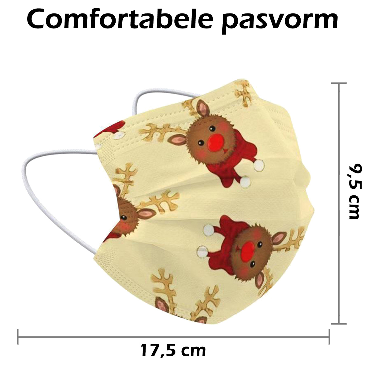 Nomfy Mondkapje Kerst Wegwerp Geel - Mondmasker Wegwerp Niet Medisch Mondkapje Rendier - Kerst Mondkapje Wegwerp Universeel - 5 Stuks