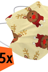 Nomfy Mondkapje Kerst Wegwerp Geel - Mondmasker Wegwerp Niet Medisch Mondkapje Rendier - Kerst Mondkapje Wegwerp Universeel - 25 Stuks