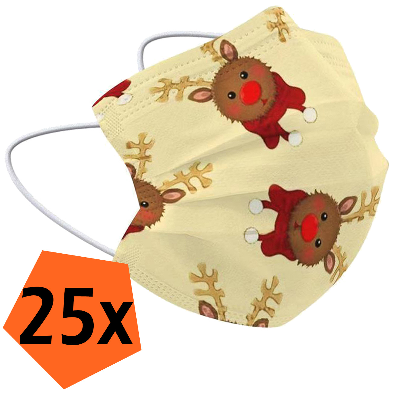 Nomfy Mondkapje Kerst Wegwerp Geel - Mondmasker Wegwerp Niet Medisch Mondkapje Rendier - Kerst Mondkapje Wegwerp Universeel - 25 Stuks