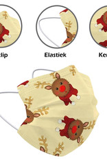 Nomfy Mondkapje Kerst Wegwerp Geel - Mondmasker Wegwerp Niet Medisch Mondkapje Rendier - Kerst Mondkapje Wegwerp Universeel - 25 Stuks