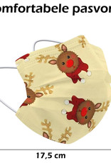 Nomfy Mondkapje Kerst Wegwerp Geel - Mondmasker Wegwerp Niet Medisch Mondkapje Rendier - Kerst Mondkapje Wegwerp Universeel - 50 Stuks