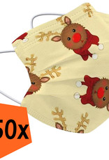 Nomfy Mondkapje Kerst Wegwerp Geel - Mondmasker Wegwerp Niet Medisch Mondkapje Rendier - Kerst Mondkapje Wegwerp Universeel - 150 Stuks