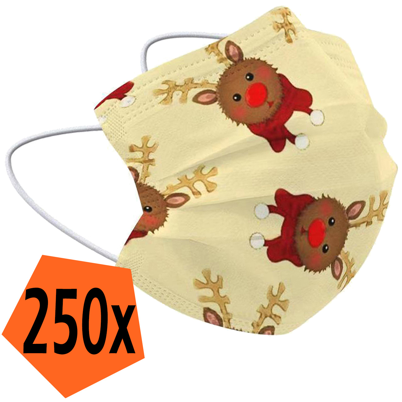 Nomfy Mondkapje Kerst Wegwerp Geel - Mondmasker Wegwerp Niet Medisch Mondkapje Rendier - Kerst Mondkapje Wegwerp Universeel - 250 Stuks