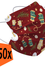 Nomfy Mondkapje Kerst Wegwerp Rood - Mondmasker Wegwerp Niet Medisch Mondkapje Wanten - Kerst Mondkapje Wegwerp Universeel - 250 Stuks