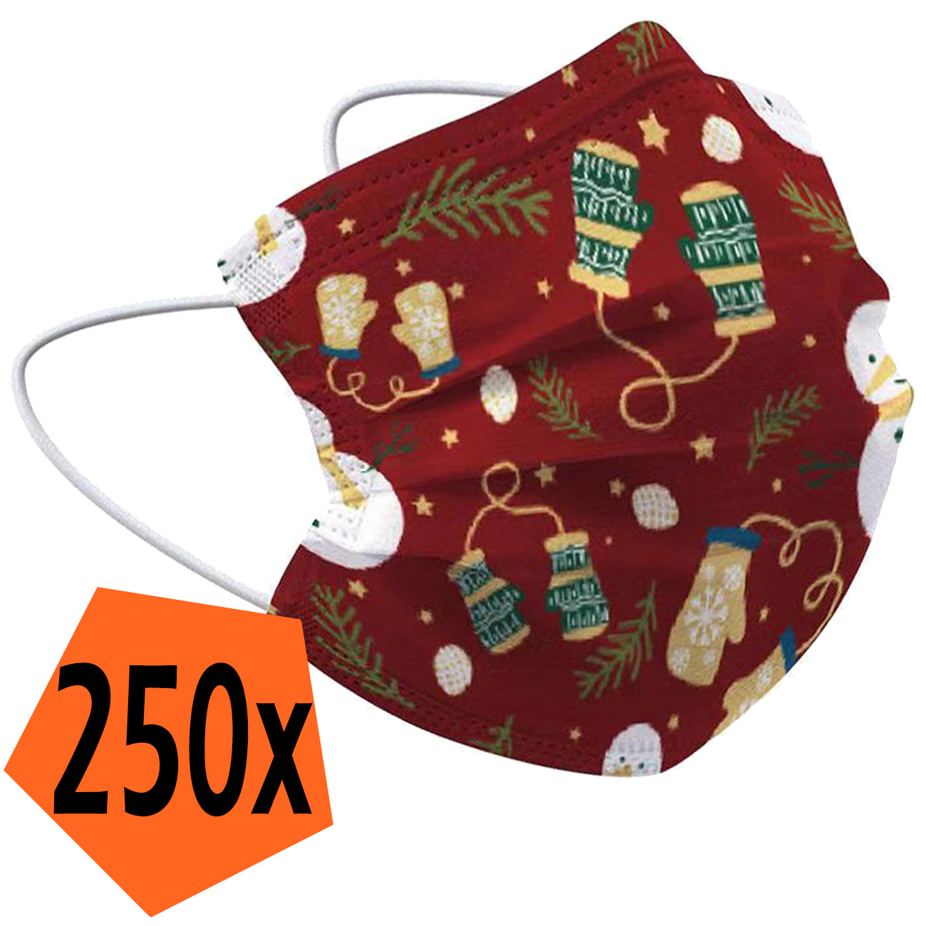 Nomfy Mondkapje Kerst Wegwerp Rood - Mondmasker Wegwerp Niet Medisch Mondkapje Wanten - Kerst Mondkapje Wegwerp Universeel - 250 Stuks