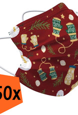 Nomfy Mondkapje Kerst Wegwerp Rood - Mondmasker Wegwerp Niet Medisch Mondkapje Wanten - Kerst Mondkapje Wegwerp Universeel - 150 Stuks