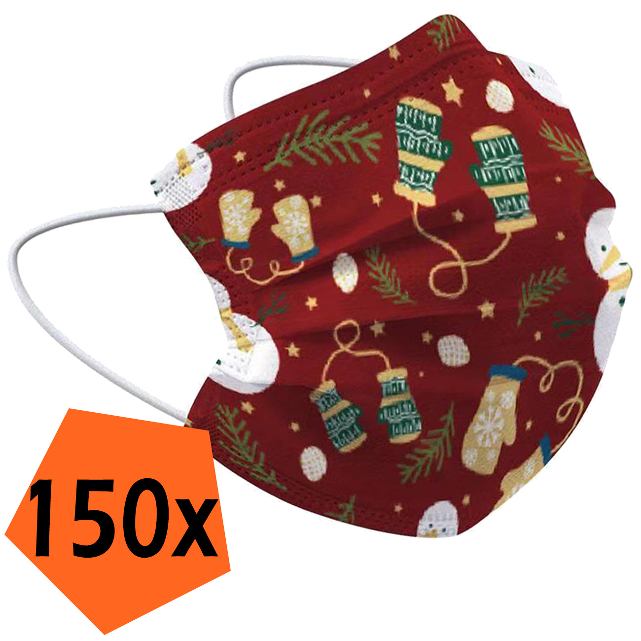 Nomfy Mondkapje Kerst Wegwerp Rood - Mondmasker Wegwerp Niet Medisch Mondkapje Wanten - Kerst Mondkapje Wegwerp Universeel - 150 Stuks