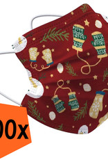 Nomfy Mondkapje Kerst Wegwerp Rood - Mondmasker Wegwerp Niet Medisch Mondkapje Wanten - Kerst Mondkapje Wegwerp Universeel - 100 Stuks