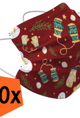 Nomfy Mondkapje Kerst Wegwerp Rood - Mondmasker Wegwerp Niet Medisch Mondkapje Wanten - Kerst Mondkapje Wegwerp Universeel - 50 Stuks
