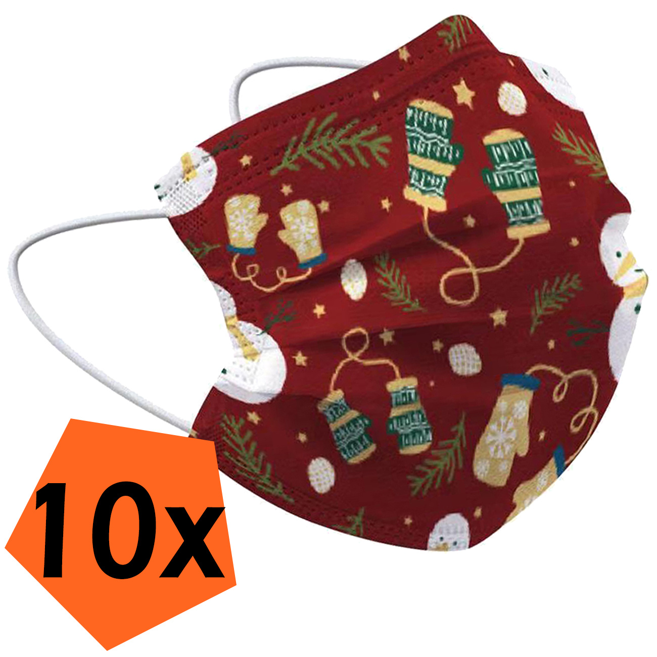 Nomfy Mondkapje Kerst Wegwerp Rood - Mondmasker Wegwerp Niet Medisch Mondkapje Wanten - Kerst Mondkapje Wegwerp Universeel - 10 Stuks