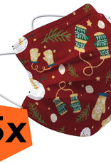 Nomfy Mondkapje Kerst Wegwerp Rood - Mondmasker Wegwerp Niet Medisch Mondkapje Wanten - Kerst Mondkapje Wegwerp Universeel - 5 Stuks