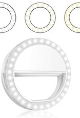 NoXx Selfie Ring Light Met Clip Wit Selfie Ring Lamp Universeel Op Batterij - Wit