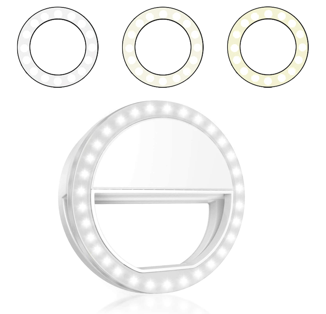 NoXx Selfie Ring Light Met Clip Wit Selfie Ring Lamp Universeel Op Batterij - Wit