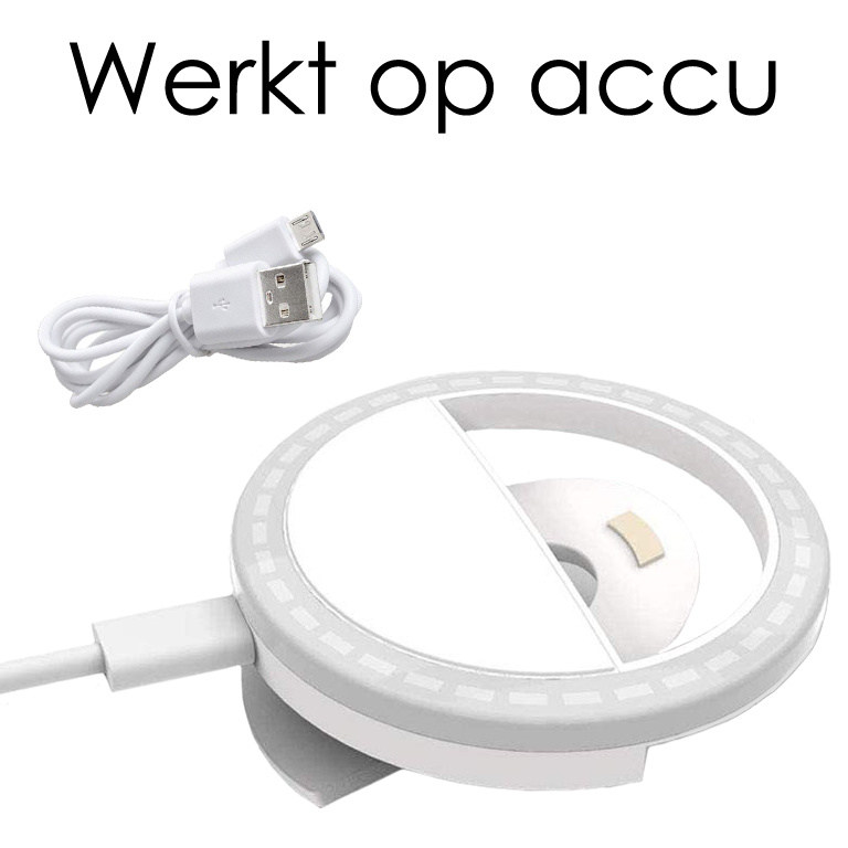 NoXx Selfie Ring Light Met Clip Wit Selfie Ring Lamp Universeel Oplaadbaar - Wit