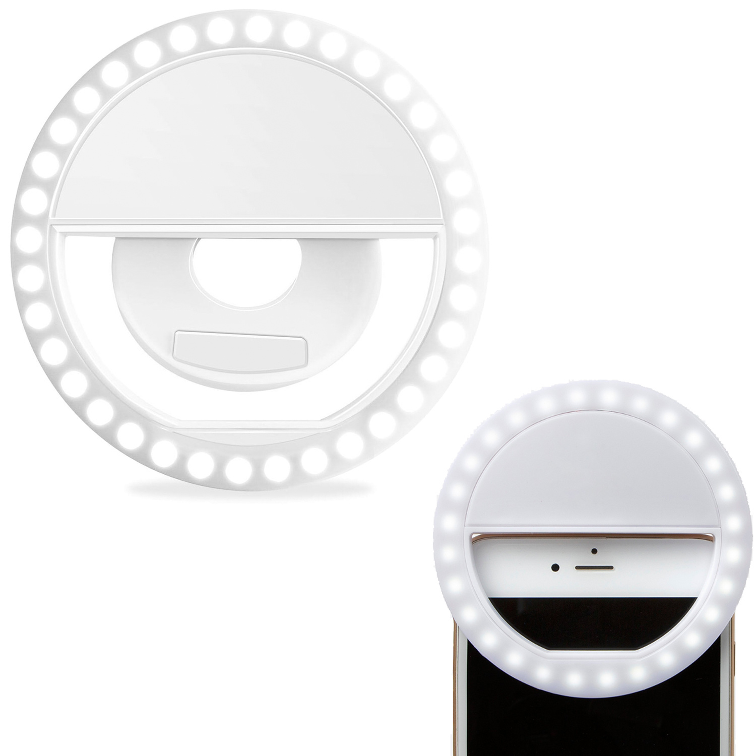 BASEY. Selfie Ring Light Universeel - Selfie Ring Lamp Met Clip Universeel - Selfie Ringlight LED Light Oplaadbaar - Wit