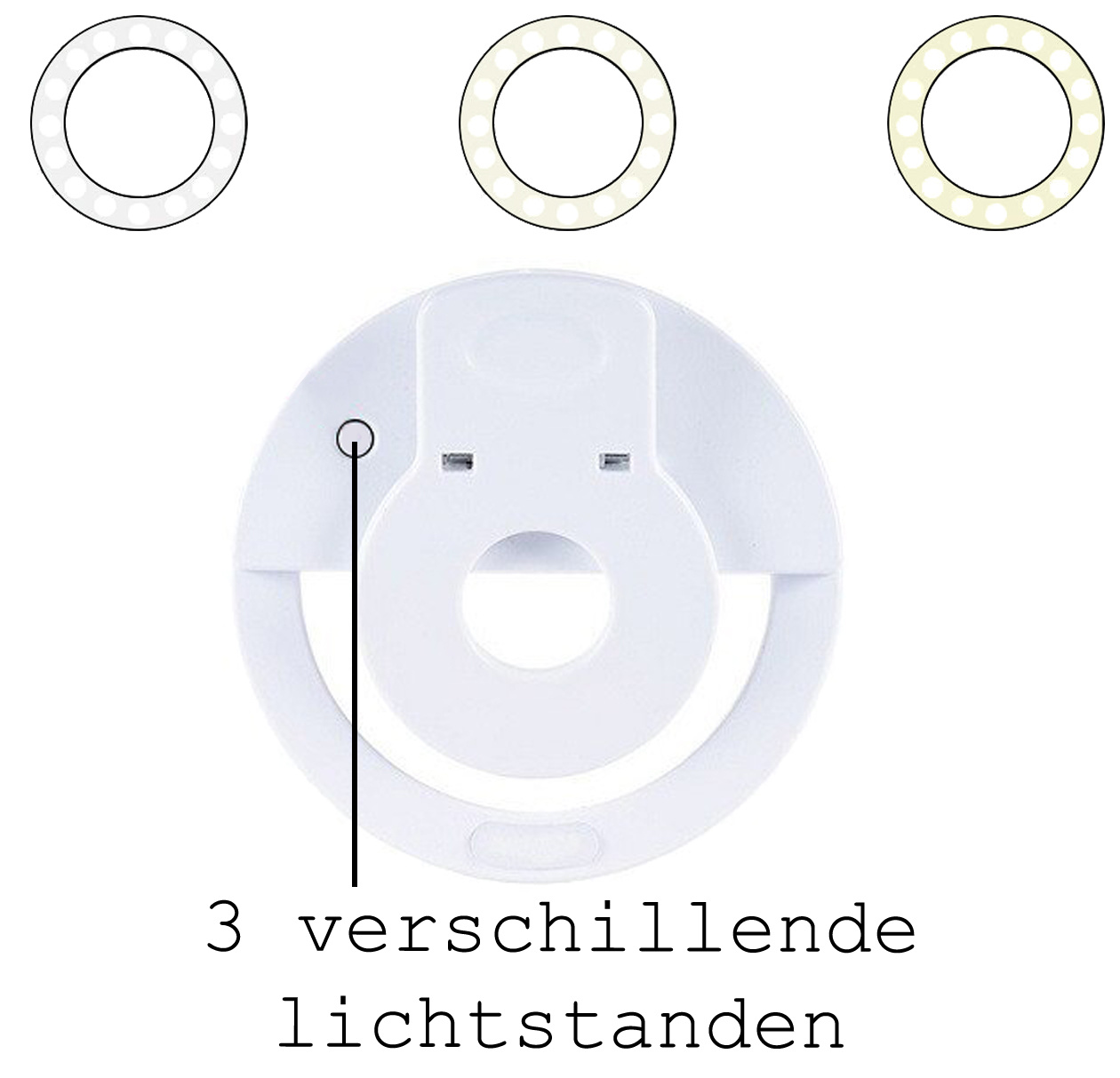 BASEY. Selfie Ring Light Universeel - Selfie Ring Lamp Met Clip Universeel - Selfie Ringlight LED Light Oplaadbaar - Wit