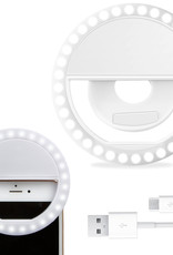 Nomfy Selfie Ring Light LED Licht Wit - Universele Selfie Ring Lamp Wit - Selfie Ringlight Met Clip Oplaadbaar - Wit