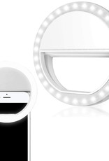 Nomfy Selfie Ring Light LED Licht Wit - Universele Selfie Ring Lamp Wit - Selfie Ringlight Met Clip Op Batterij Wit